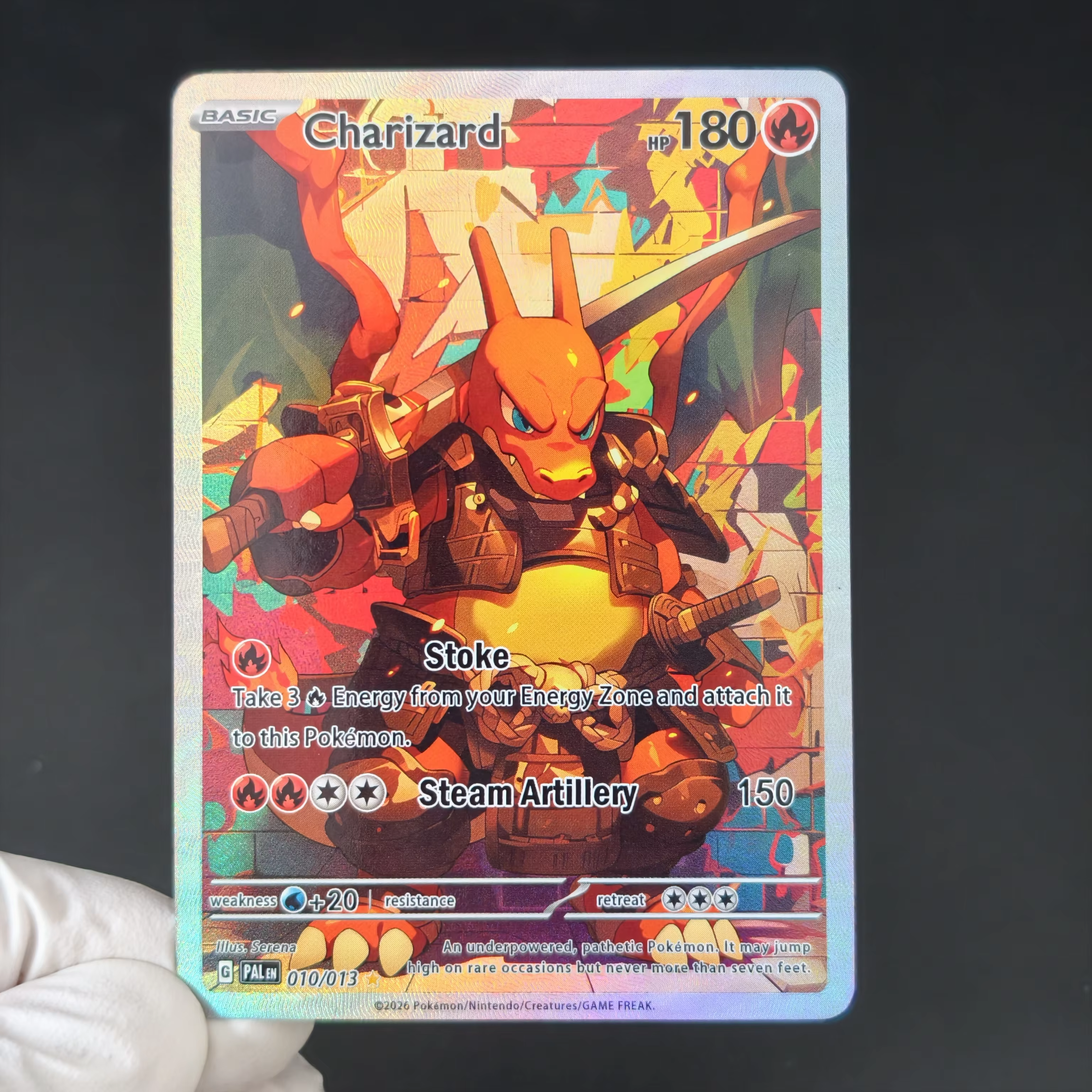 Carte Pokémon Charizard PTCG Anglaise PAL, style samouraï japonais, illustration complète texturée, cartes holographiques rares faites soi-même