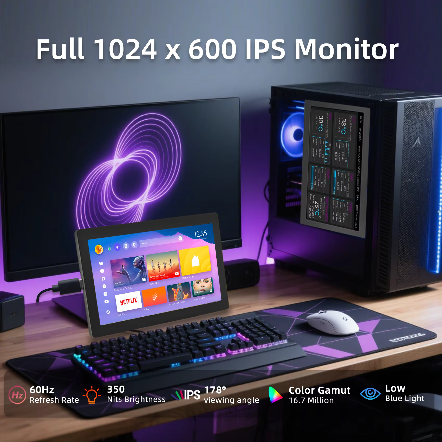 Écran secondaire IPS type-c de 5/7 pouces