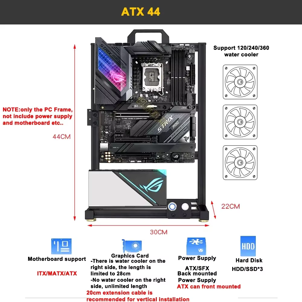 Modding-Boîtier PC ouvert EATX pour gamers