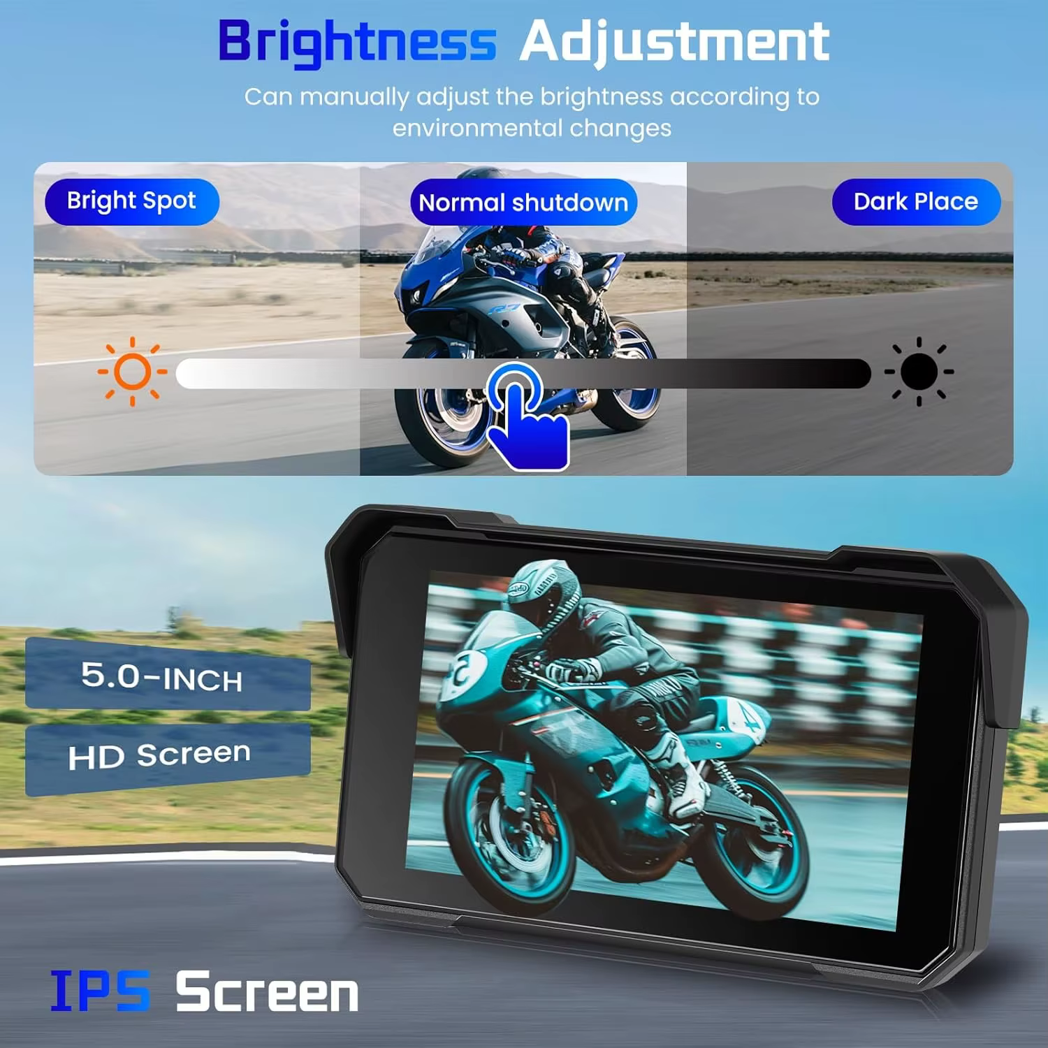 Navigation GPS portable pour moto de 5 pouces, écran étanche IPX7, Bluetooth sans fil, Carplay, Android Auto, moniteur de tableau de bord pour moto