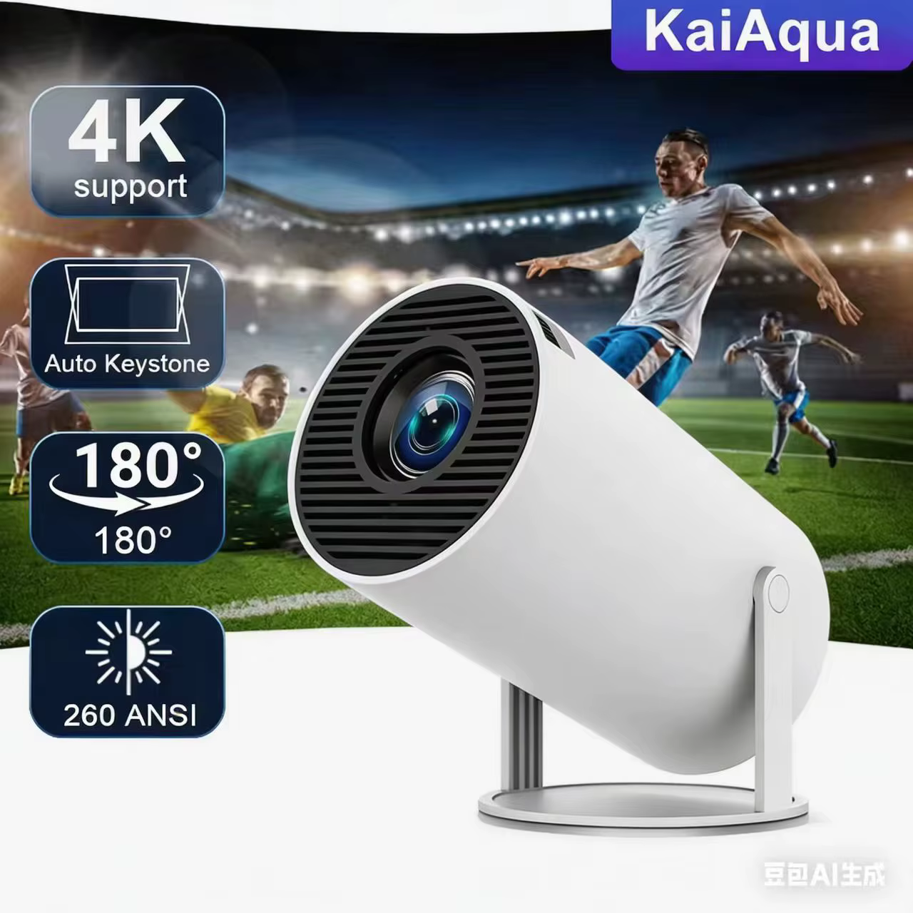 Projecteur Cylindrique Portable 1080P HD Compatible WiFi & Bluetooth 5