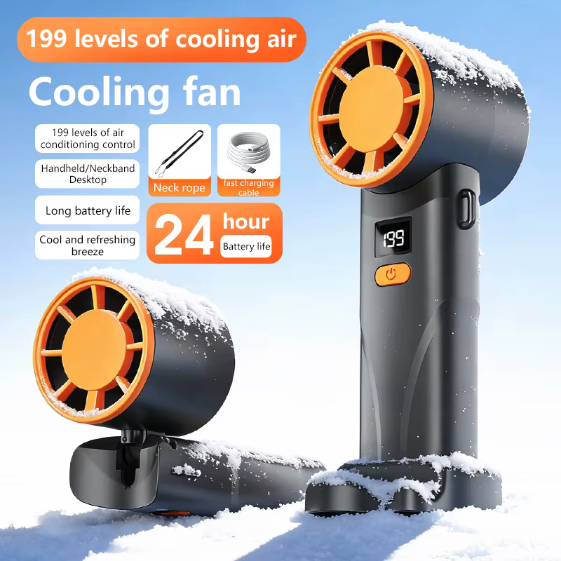 Ventilateur portable pour le cou Lenovo rechargeable par USB, ventilateur à main avec affichage numérique, vent puissant, longue durée de vie de la batterie, ventilateur de refroidissement pliable