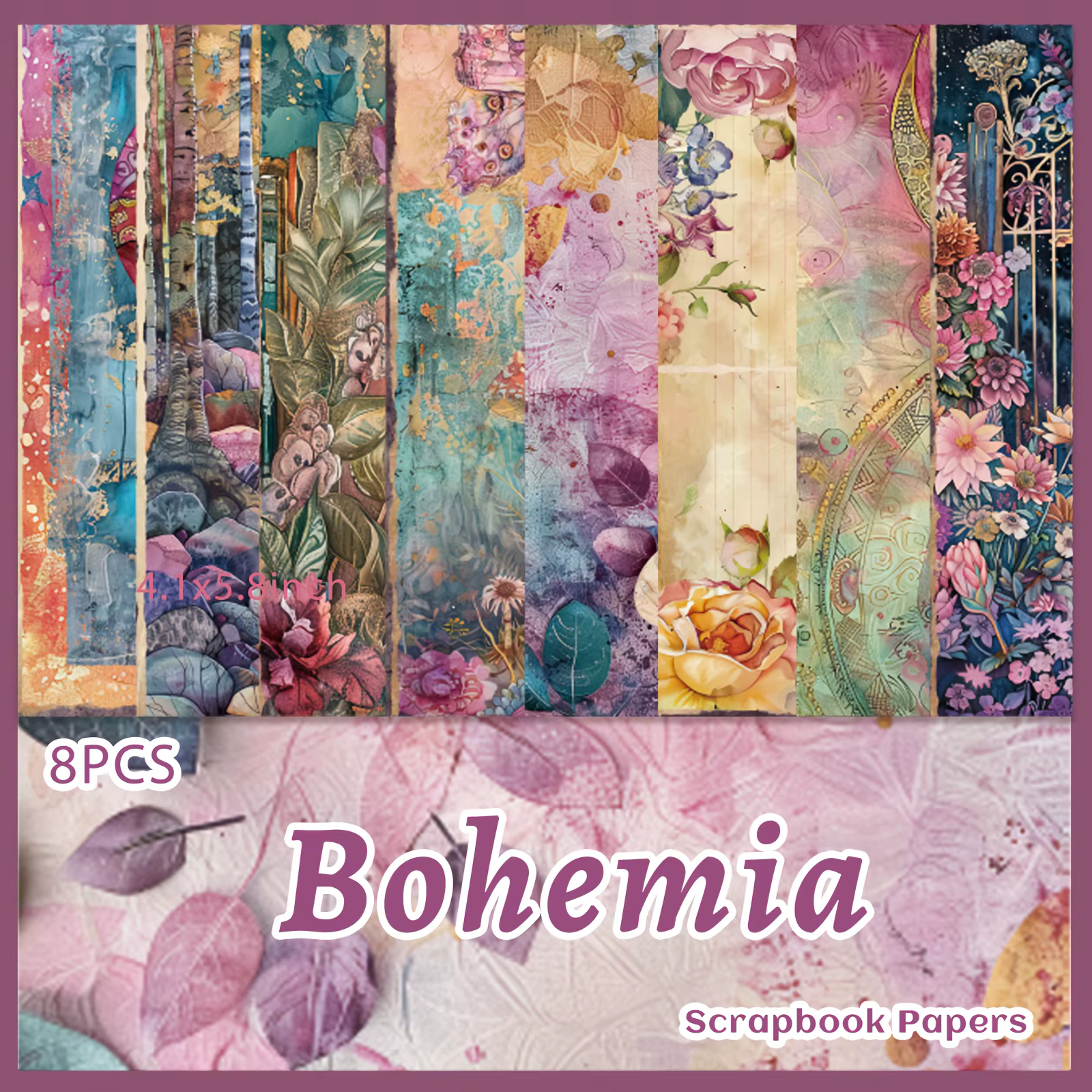 Papiers de Scrapbook bohémien esthétiques, 8 feuilles, pour Journal indésirable, fabrication de cartes, papier artisanal, fournitures de Scrapbooking à fleurs fantaisie