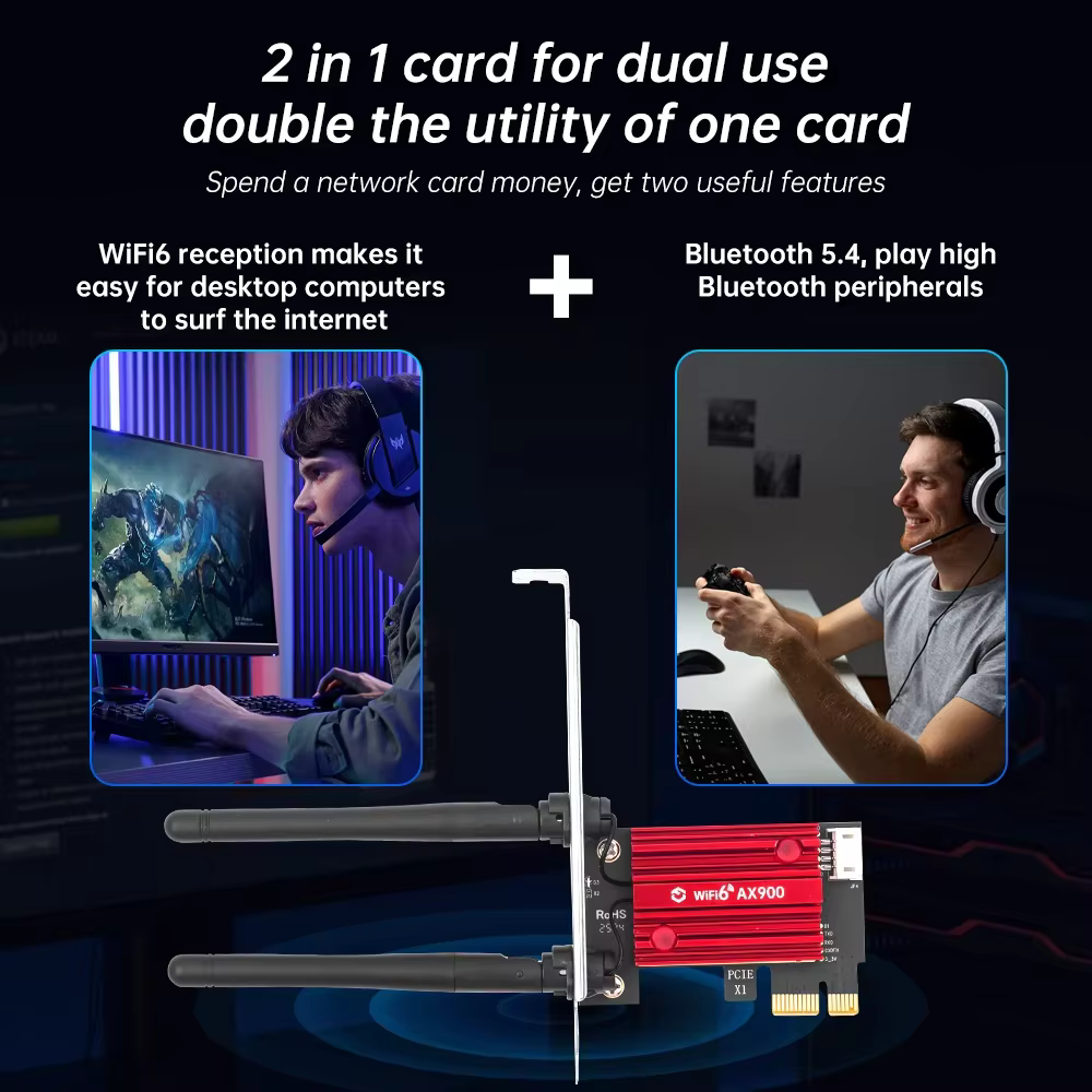 Carte PCIe AX900 WiFi 6 Bluetooth 5.4 600 Mbps pour PC de bureau