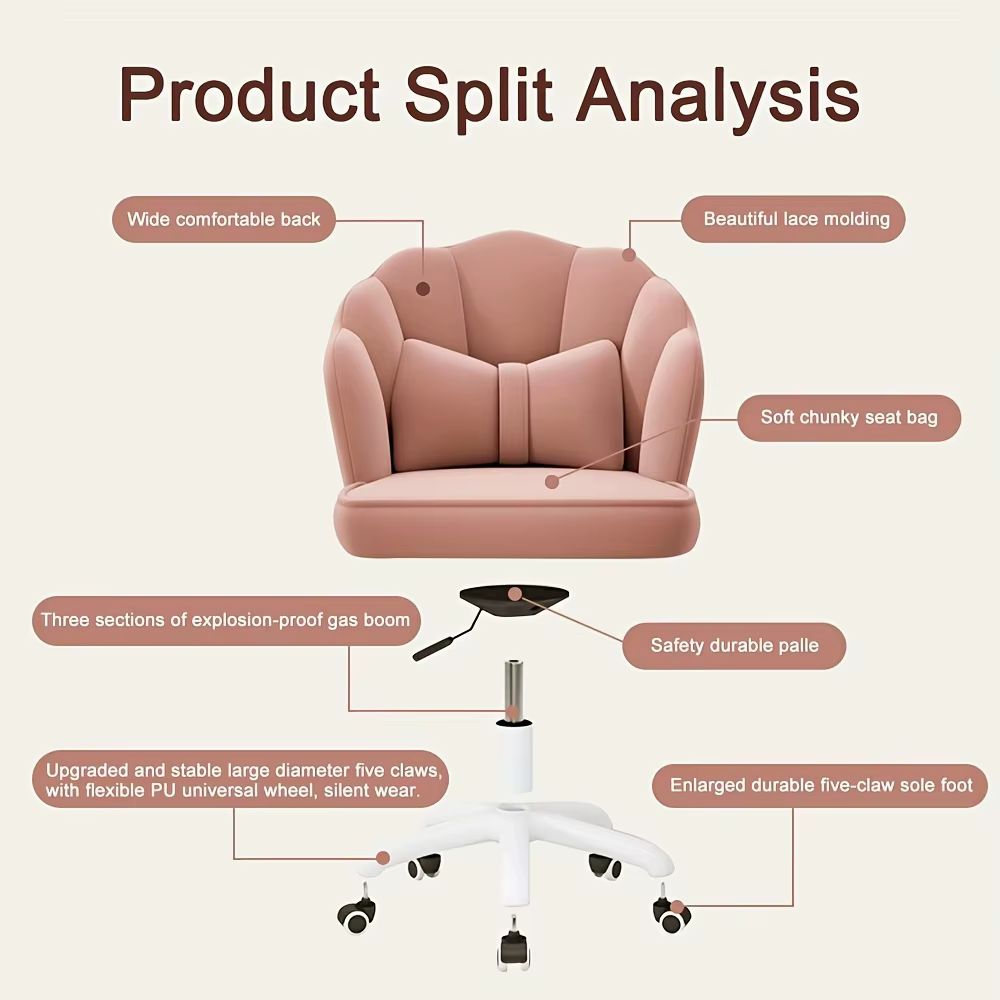 Chaise pivotante en velours avec hauteur réglable et oreiller lombaire