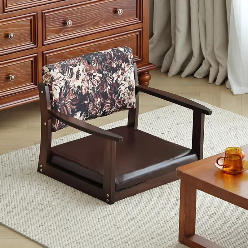 Chaise japonaise au sol avec dossier, tabouret Zaisu en bois massif, design sans pieds pour balcon/lit/baie vitrée, tabouret bas