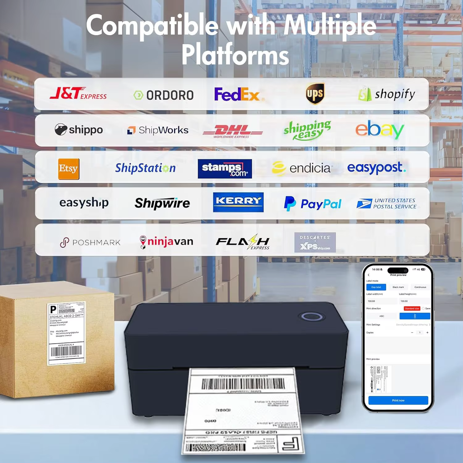 Imprimante thermique Bluetooth 4 × 6, imprimante d'étiquettes d'expédition pour petites entreprises, imprimantes d'étiquettes thrmiques de bureau pour emballage d'expédition