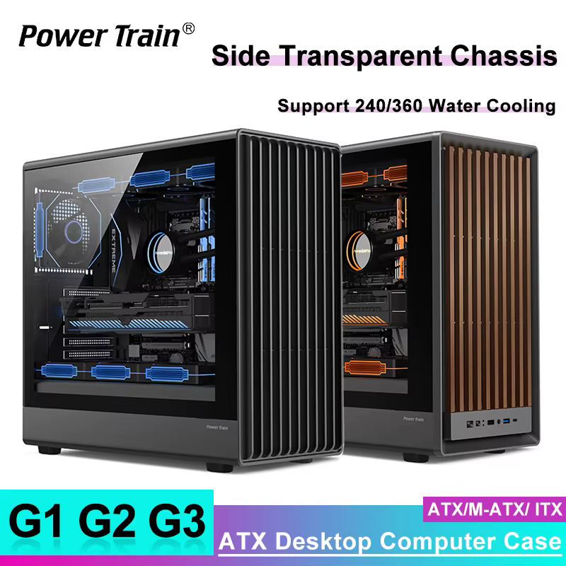 Power Train G1 G2 G3 boîtier d'ordinateur de bureau ATX côté verre châssis Transparent maille