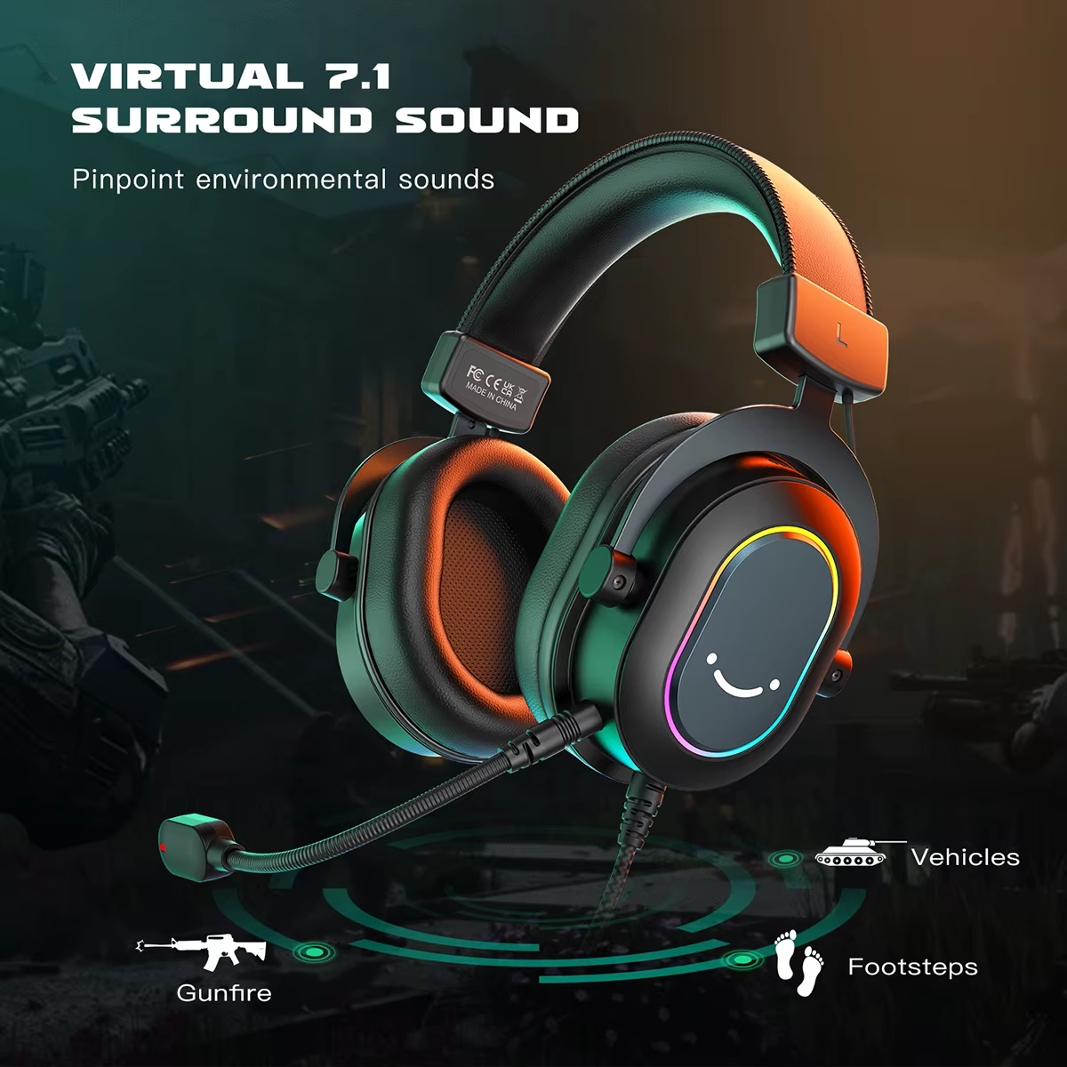 Fifine Casque de jeu RVB dynamique avec micro