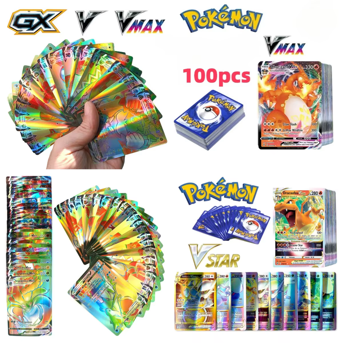 100 pièces cartes Pokemon GX Vmax MEGA Charizard Pikachu Carte Pokémon jeu bataille Carte Trading cartes brillantes jouet cadeaux