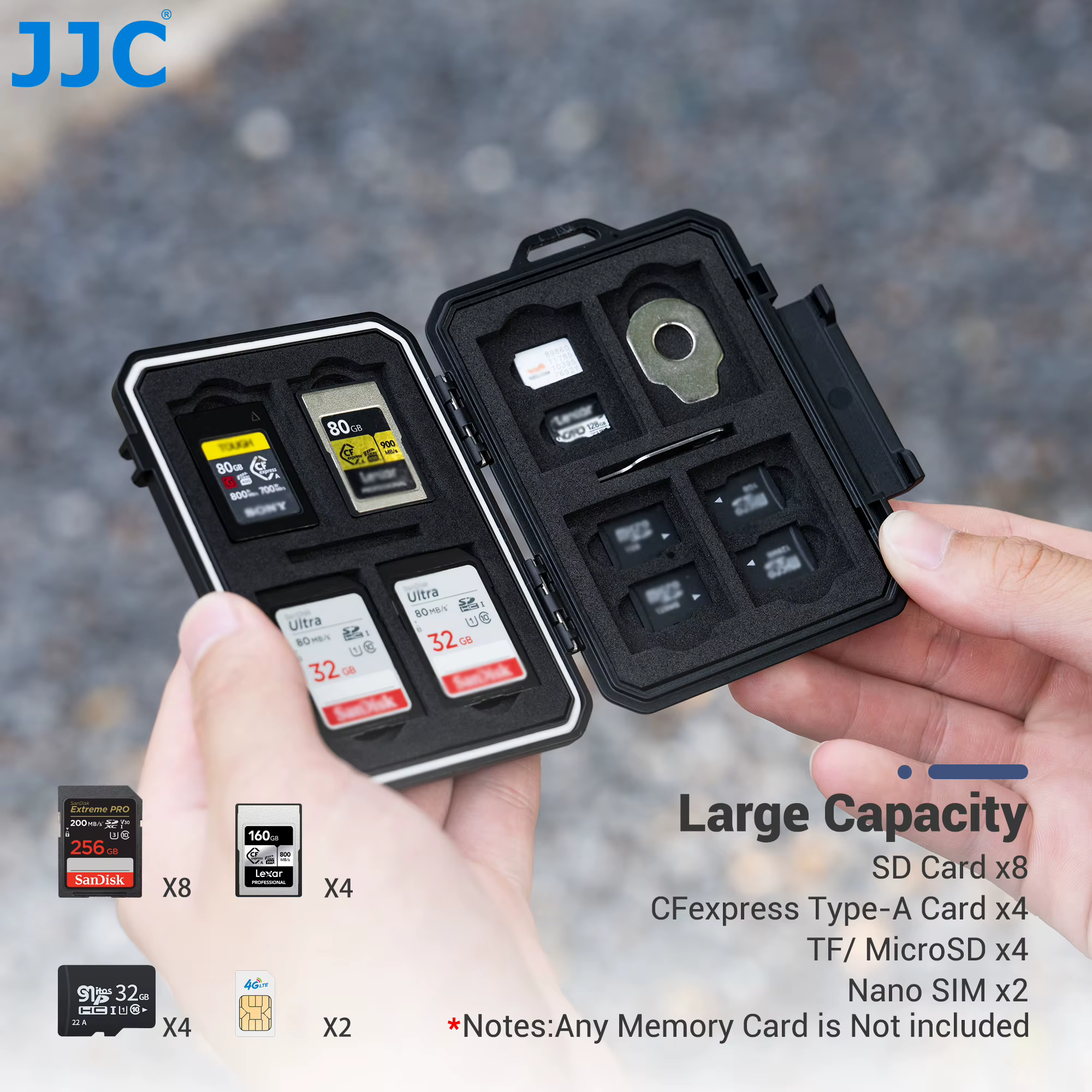 JJC – support de carte mémoire pour 8 SD SDHC SDXC 4 CFexpress Type