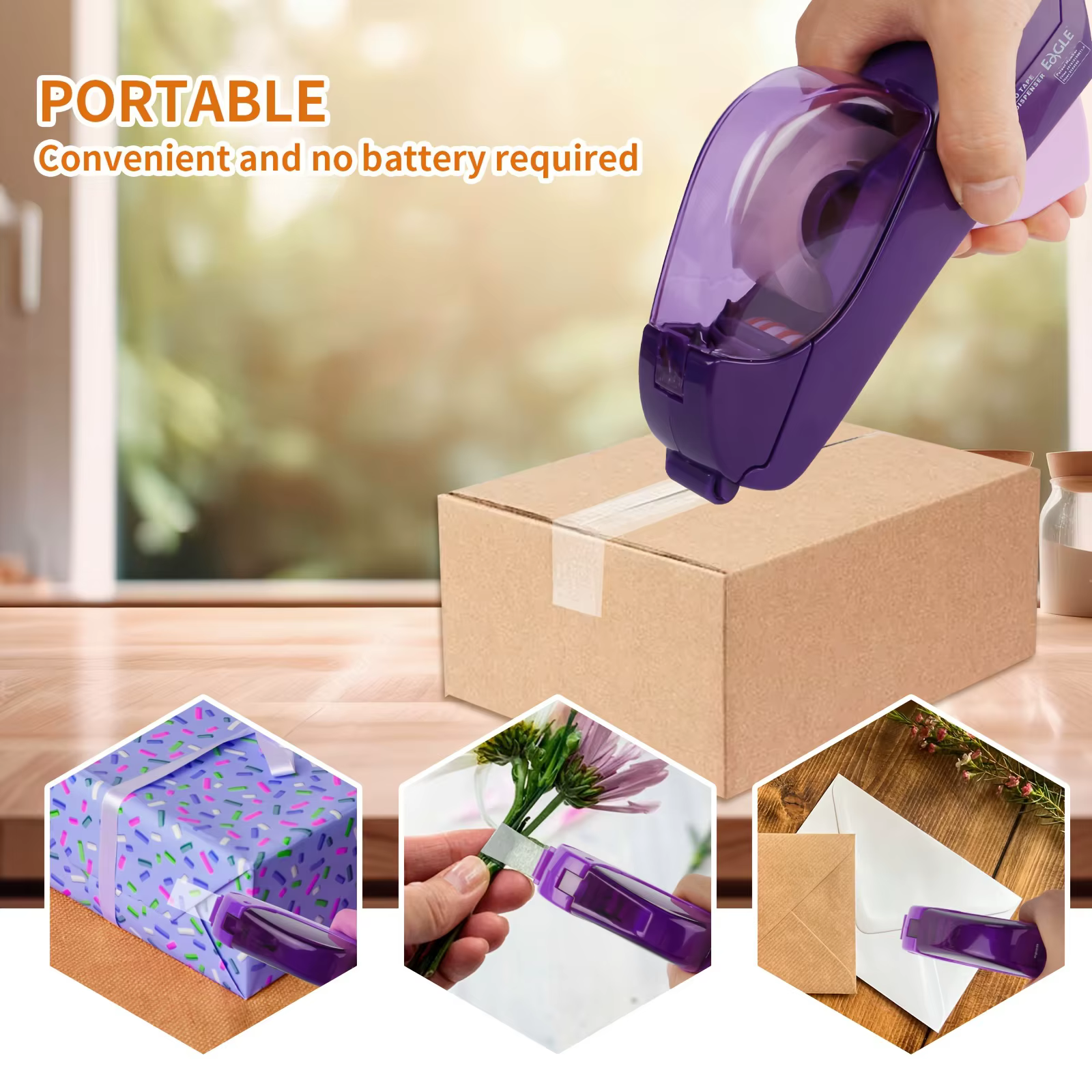 Distributeur automatique de ruban adhésif, opération à une touche, aucune batterie nécessaire, conception ergonomique portable pour emballage cadeau, scrapbooking,