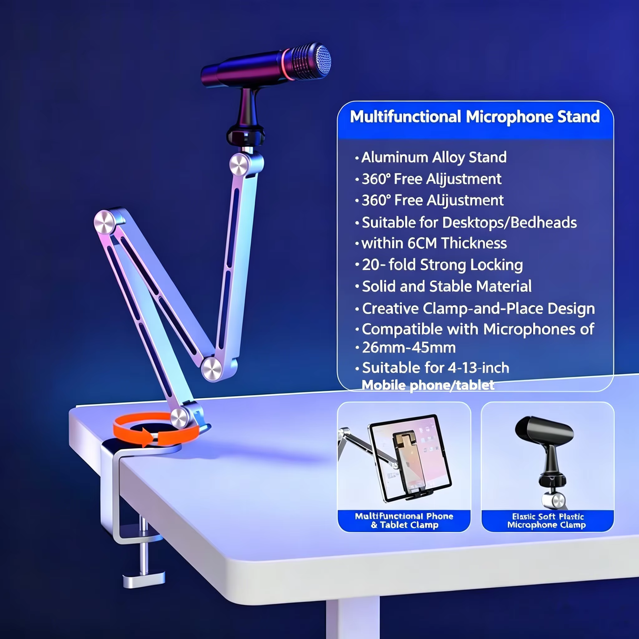 Bras télescopique pour microphone réglable
