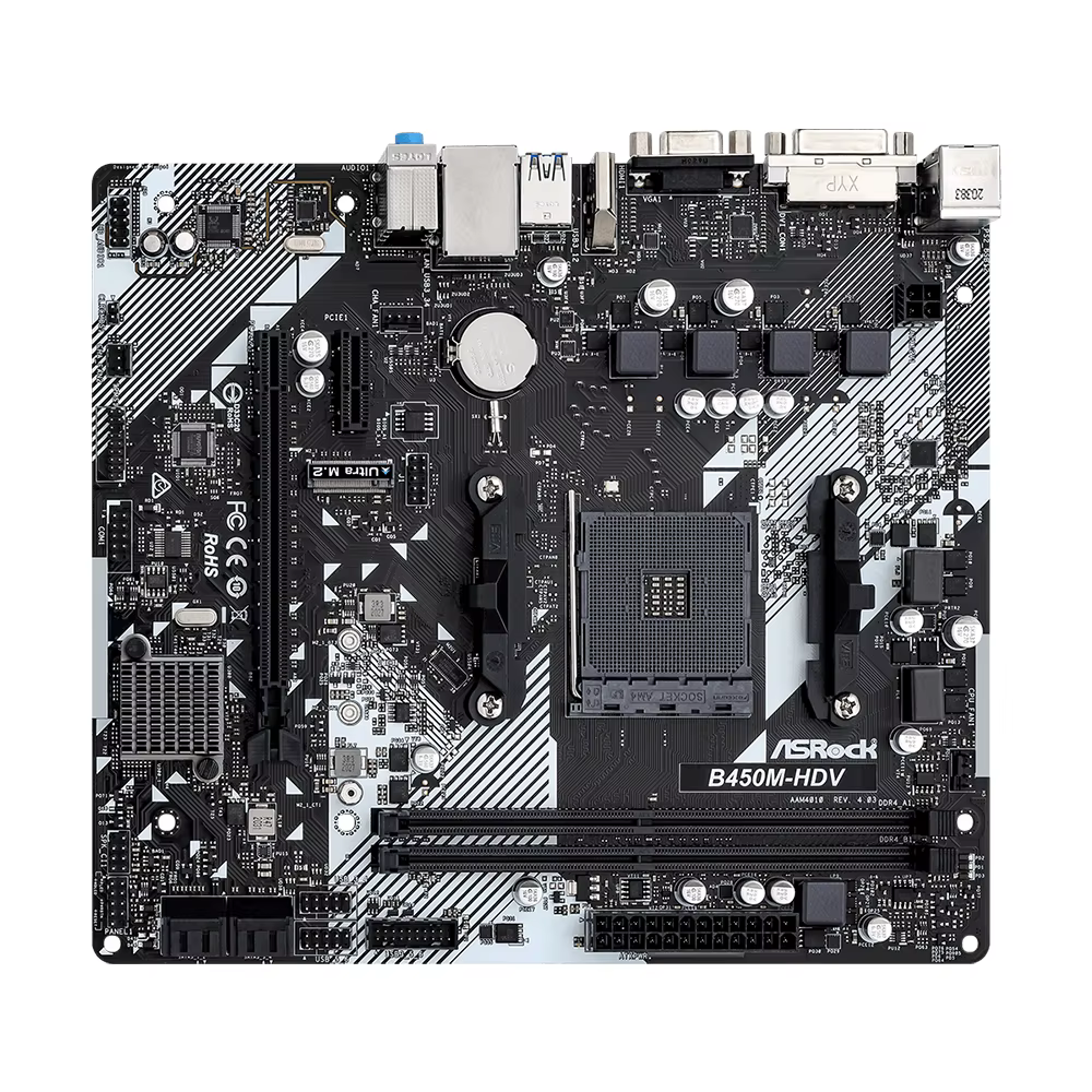 ASRock B450M-HDV R4.0 carte mère 2xDDR4 DIMM mémoire M.2 NVME SATA3 AM4