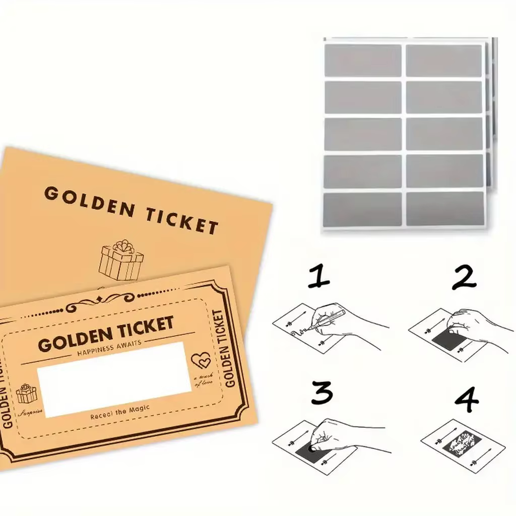 30 cartes à gratter DIY, billet doré avec autocollants, cadeau romantique pour anniversaire, Saint-Valentin, surprise