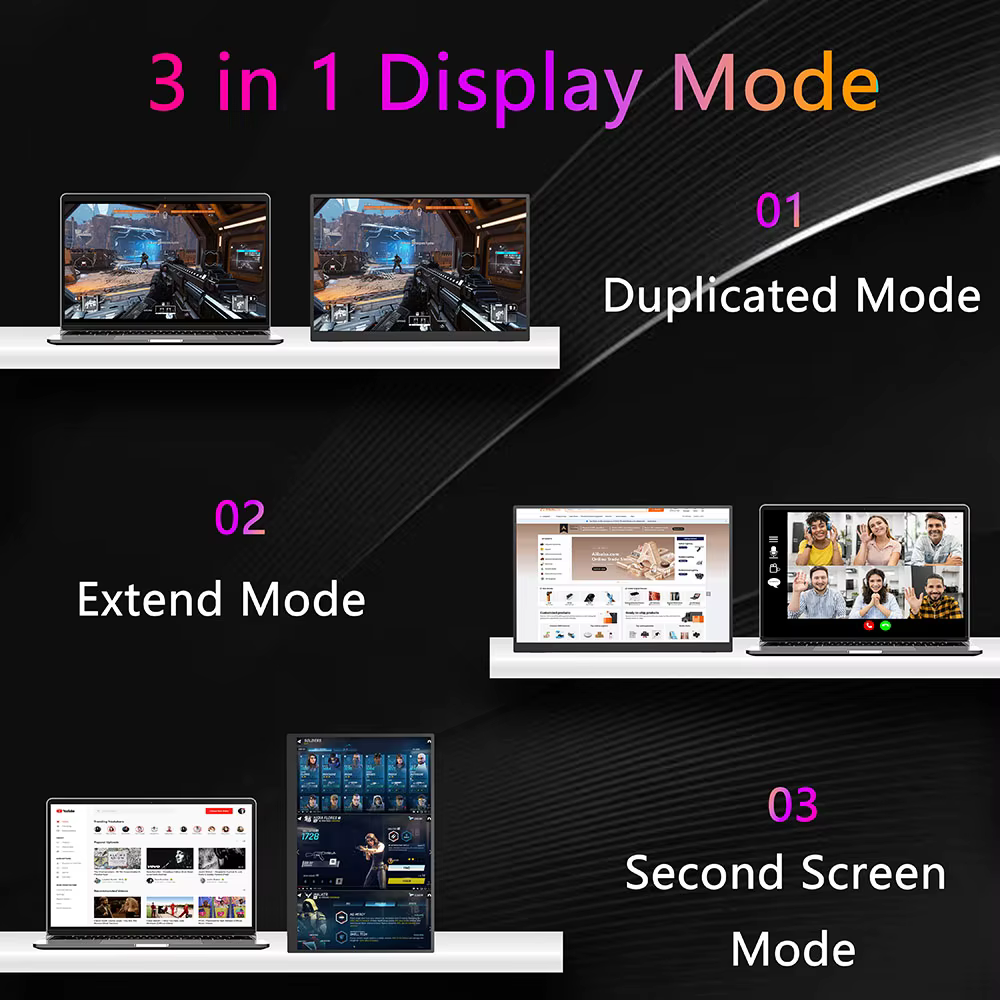 Moniteur de jeu portable 16 pouces 144 Hz 2,5K QHD, deuxième écran pour ordinateur portable Mac, Switch, PS5/4, écran IPS mat 500 nits, USB-C HDMI