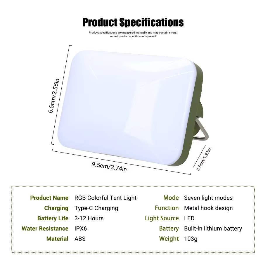 Lampe de Camping Rechargeable avec crochet-7 Modes d'éclairage, lanterne extérieure étanche et Portable pour sac à dos, éclairage de tente, voyages de randonnée