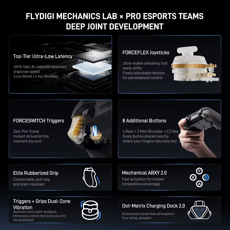Flydigi Vader 5 Pro contrôleur de jeu 8 boutons supplémentaires haut niveau Ultra-basse latence FORCESWITCH déclencheurs manette de jeu sans fil