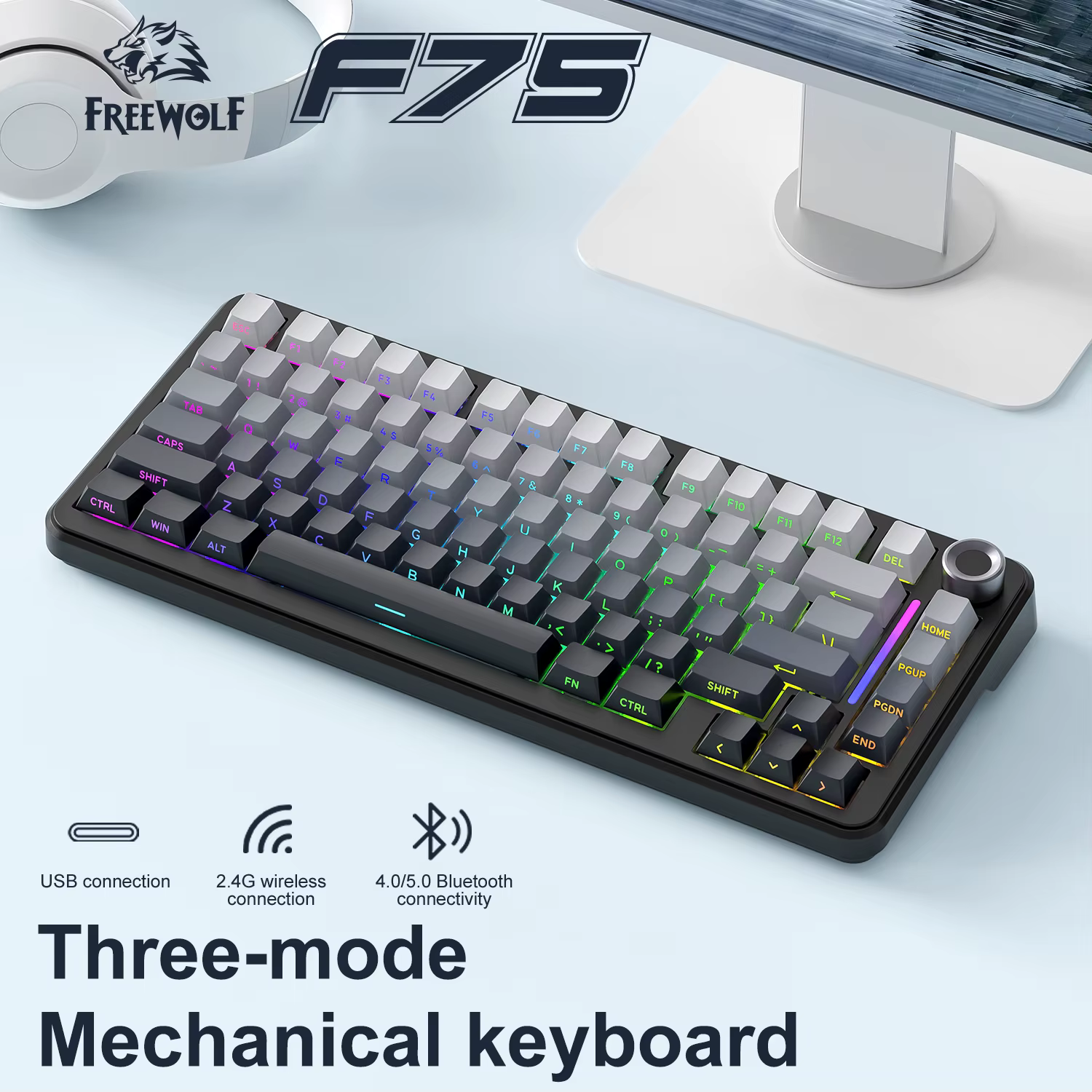 Clavier de jeu sans fil FREEWOL F75 RGB