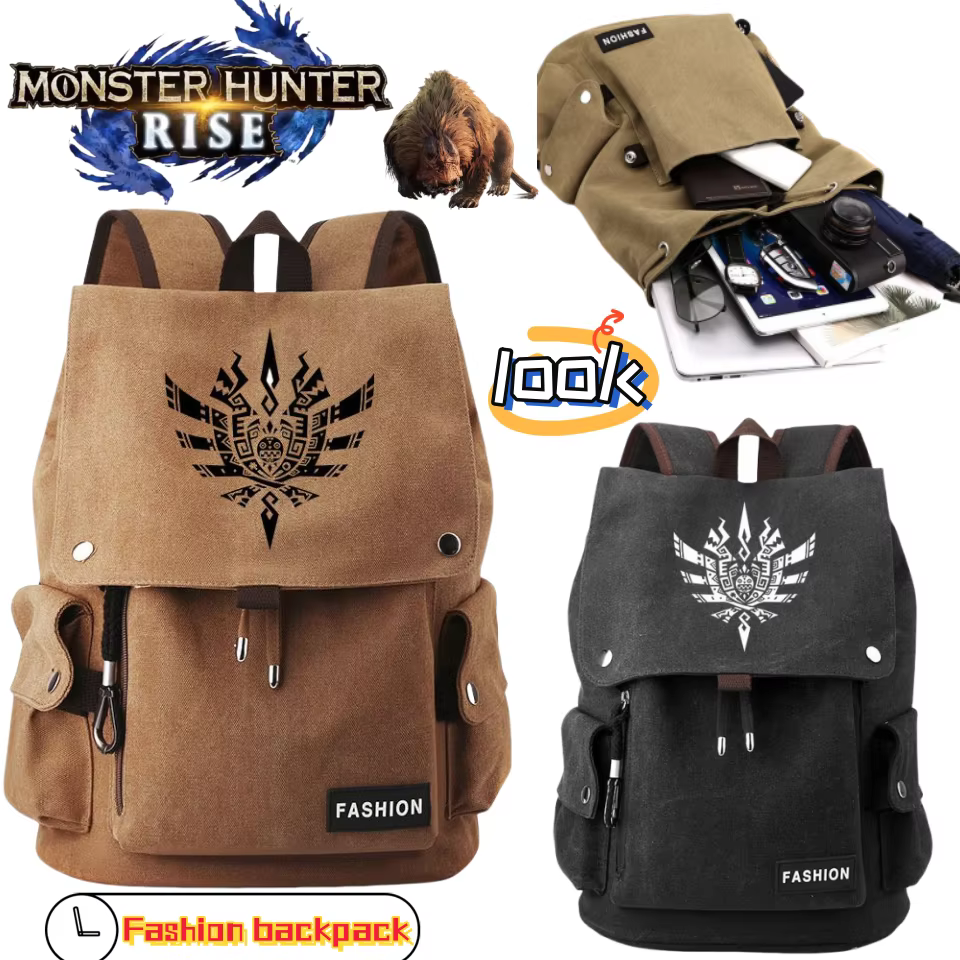 Monster Hunter Wilds Felyne Rathian Nergigante Game Merchandise sac à dos bidimensionnel pour hommes élégant sac à cordon décontracté