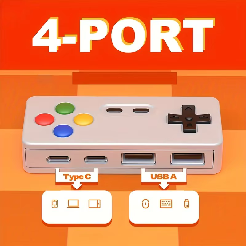 1 extension USB 4 en 1 HUB créatif portable avec 2 ports de type C et 2