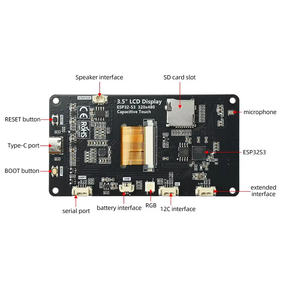 Carte de développement Esp32 S3, écran tactile Ips de 2.8 pouces, 3.5 pouces, résolution 320x480, 240x320, Wifi, Bluetooth 5.0, Interface de Type C