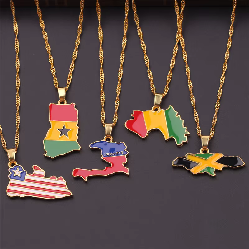 Collier avec drapeau de carte de pays pour femmes et hommes, nouvelle mode, Liberia, Haïti, jamaïque, Ghana, guinée, Nigeria, pendentif en alliage, chaîne, bijoux
