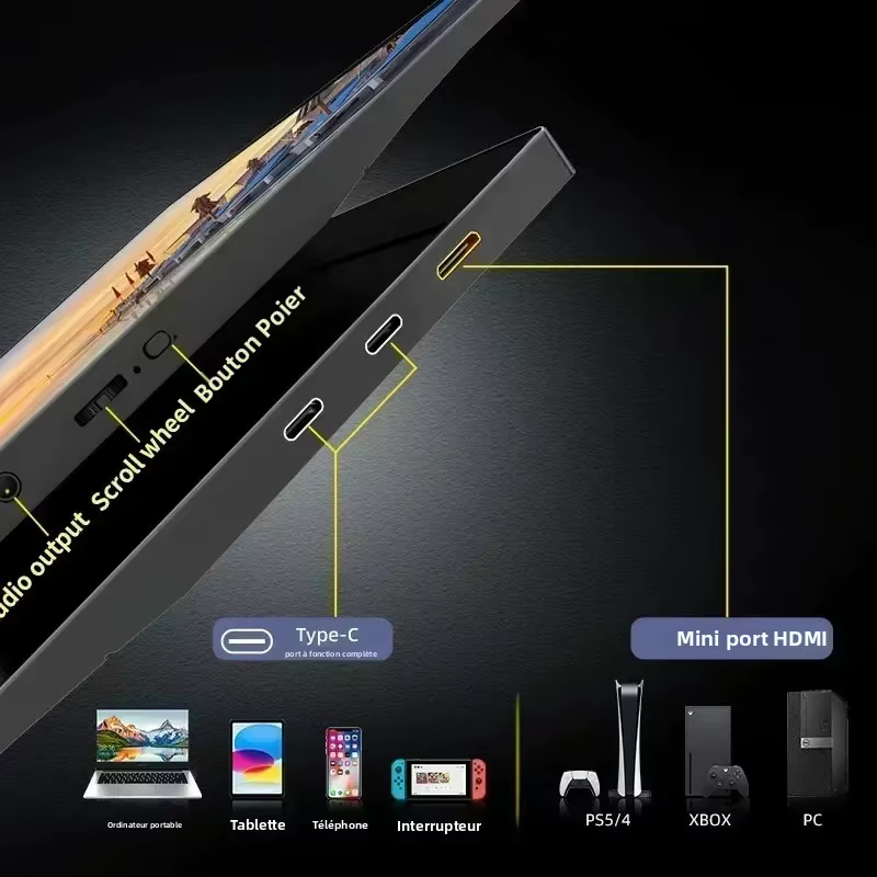 Moniteur portable 15, 6'' FHD 1080P ultra-fin pour jeux