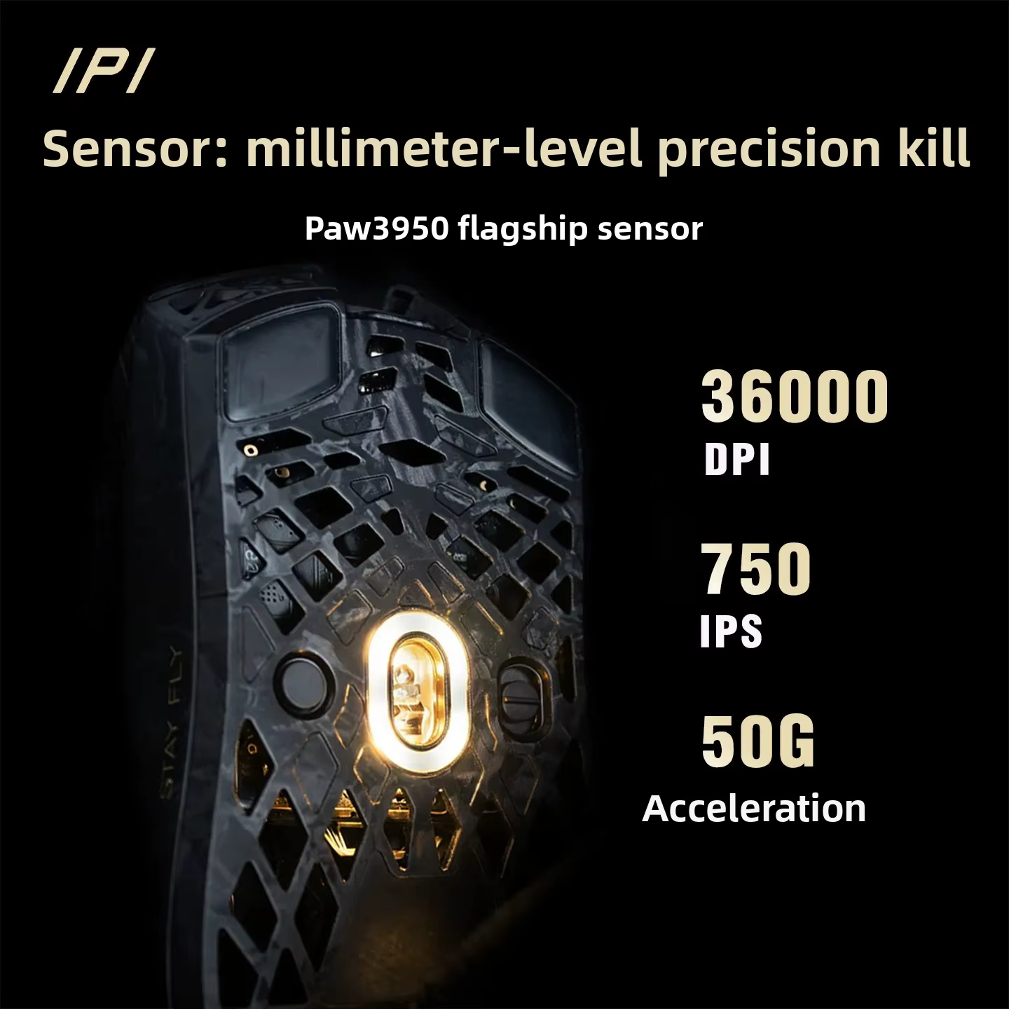 Souris de jeu sans fil Bluetooth IPI STAY FLY Mouse Dual 8K PAW3950 légère