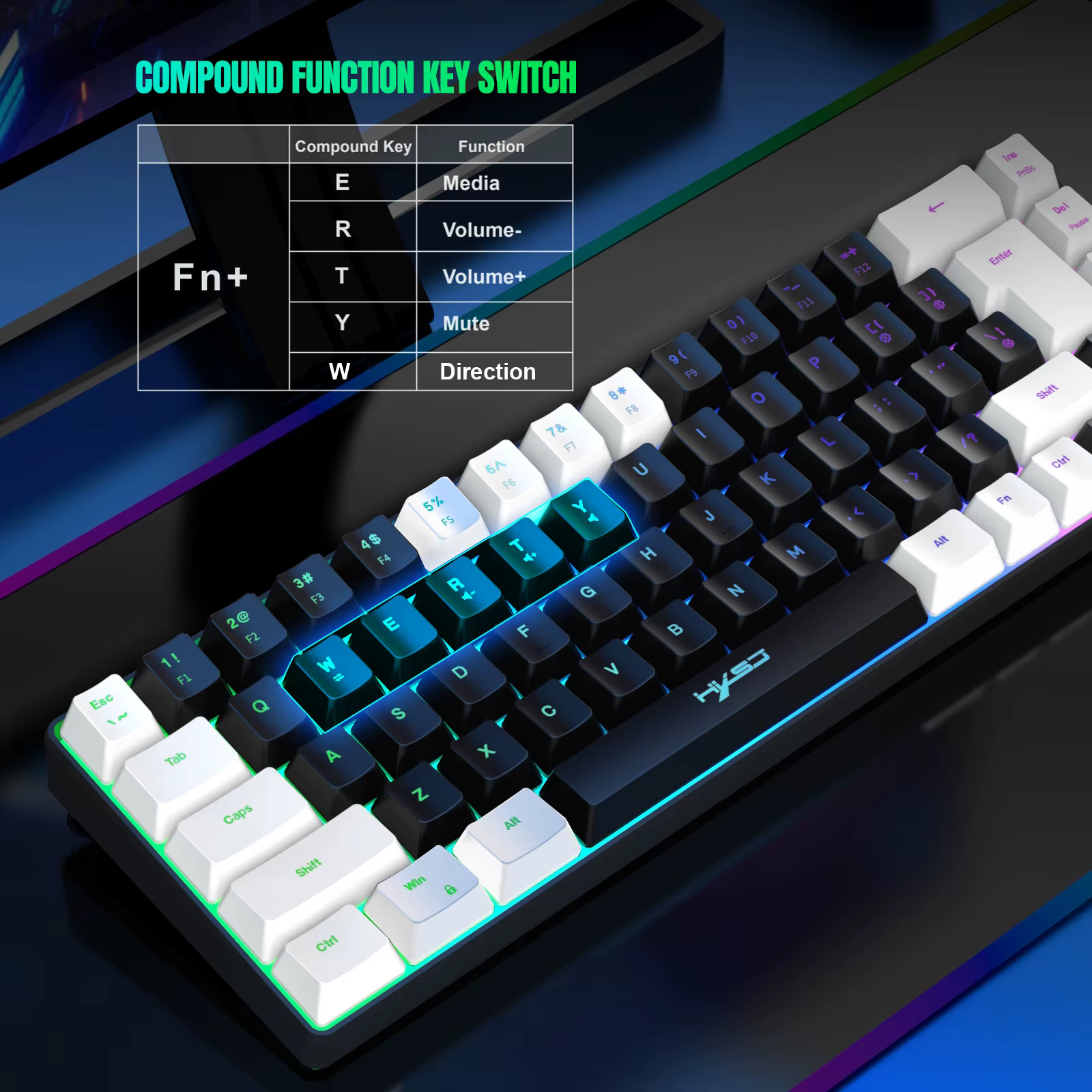 68 touches clavier de jeu USB filaire Portable 20 RGB rétro-éclairage