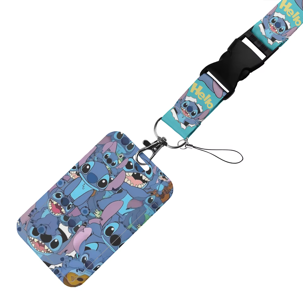 Stitch Angel En gros Porte-cartes étudiant à motif dessin animé, Porte-badge et Dragonne de téléphone portable en plastique avec boucle, Dragonnes porte-clés