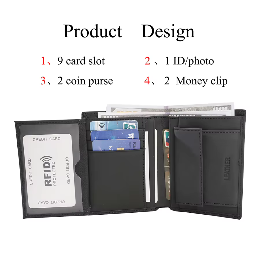 Portefeuille en cuir pour homme, porte-cartes RFID, portefeuilles en cuir véritable, porte-cartes pour homme et femme