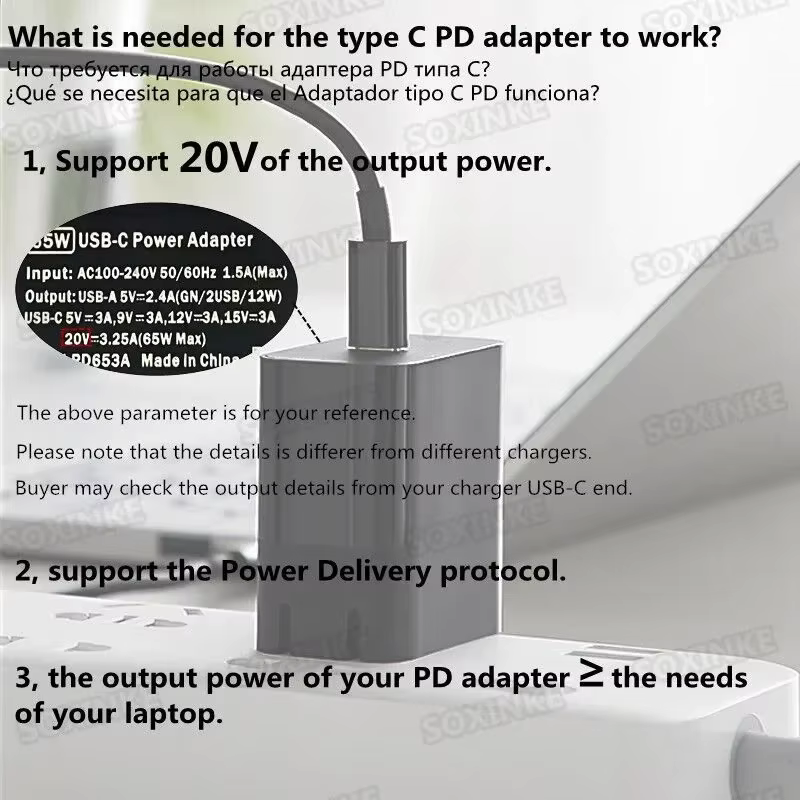 PD 100W Type C vers convertisseur de chargeur universel pour ordinateur portable pour Asus Lenovo Hp Dell Acer Samsung