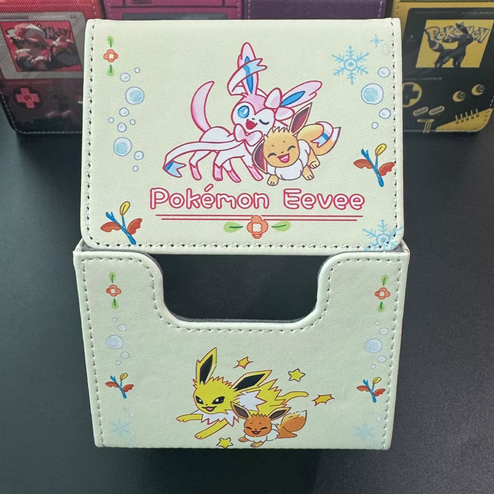 Boîte de rangement pour cartes Pokémon PTCG DIY, boîte de rangement pour cartes Eevee Sylveon PTCG, boîte de rangement pour cartes Eeveelution, boîte de rangement pour cartes en cuir haut de gamme, ca