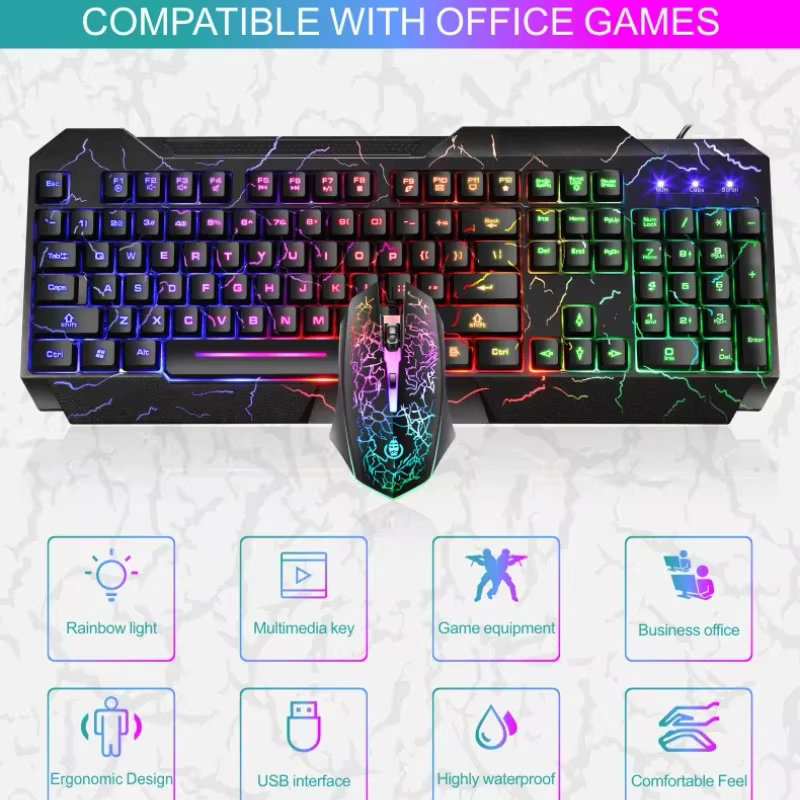Ordinateur de bureau filaire clavier de jeu souris sensation mécanique lumière LED rétro-éclairé