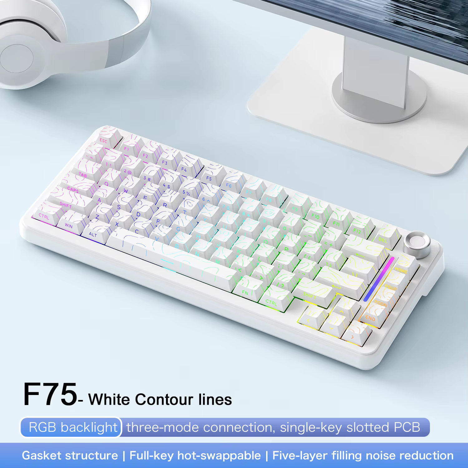 Clavier de jeu sans fil FREEWOL F75 RGB