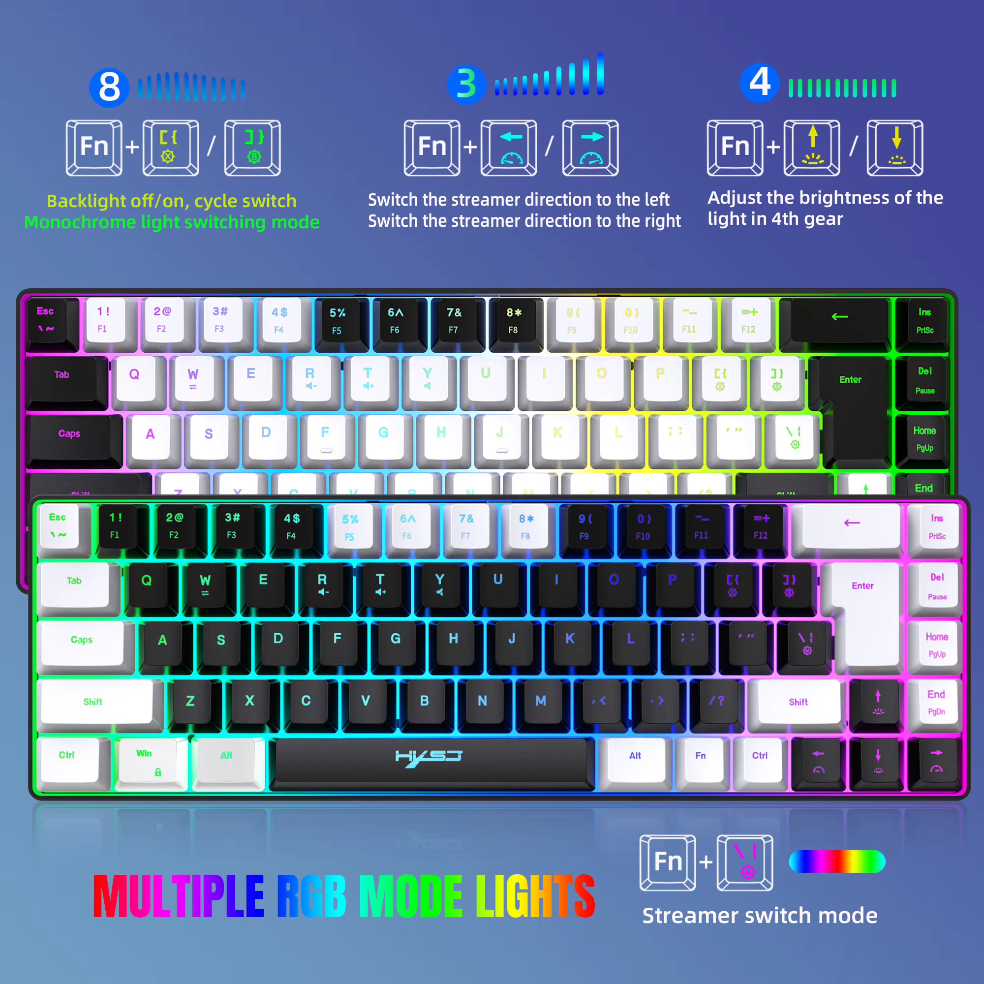 68 touches clavier de jeu USB filaire Portable 20 RGB rétro-éclairage