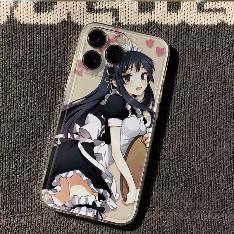 Coque de téléphone pour iPhone Air 17 Pro Max 16 15 Plus 14 13 11 avec protection de l'appareil photo, en silicone, motif fille anime, pour iPhone 12