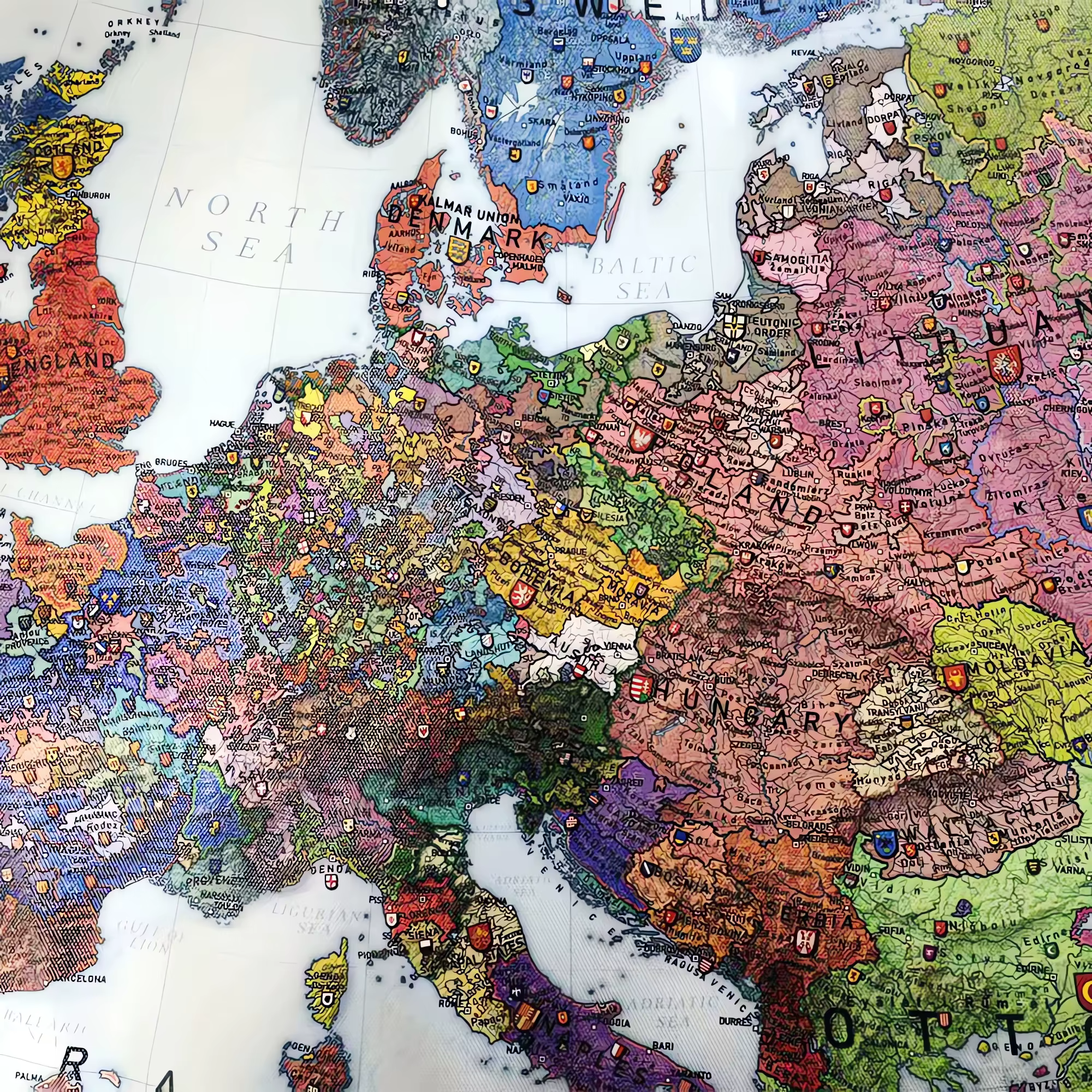 Cartes d'Europe en 1444, affiches et imprimés d'histoire européenne, tableau mural, peinture sur toile HD pour salles de classe, bureaux, décor artistique mural de pièce