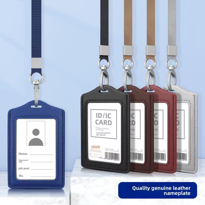 Porte-cartes en cuir avec cordon, porte-badge de travail, étui pour certificat, pour hommes et femmes