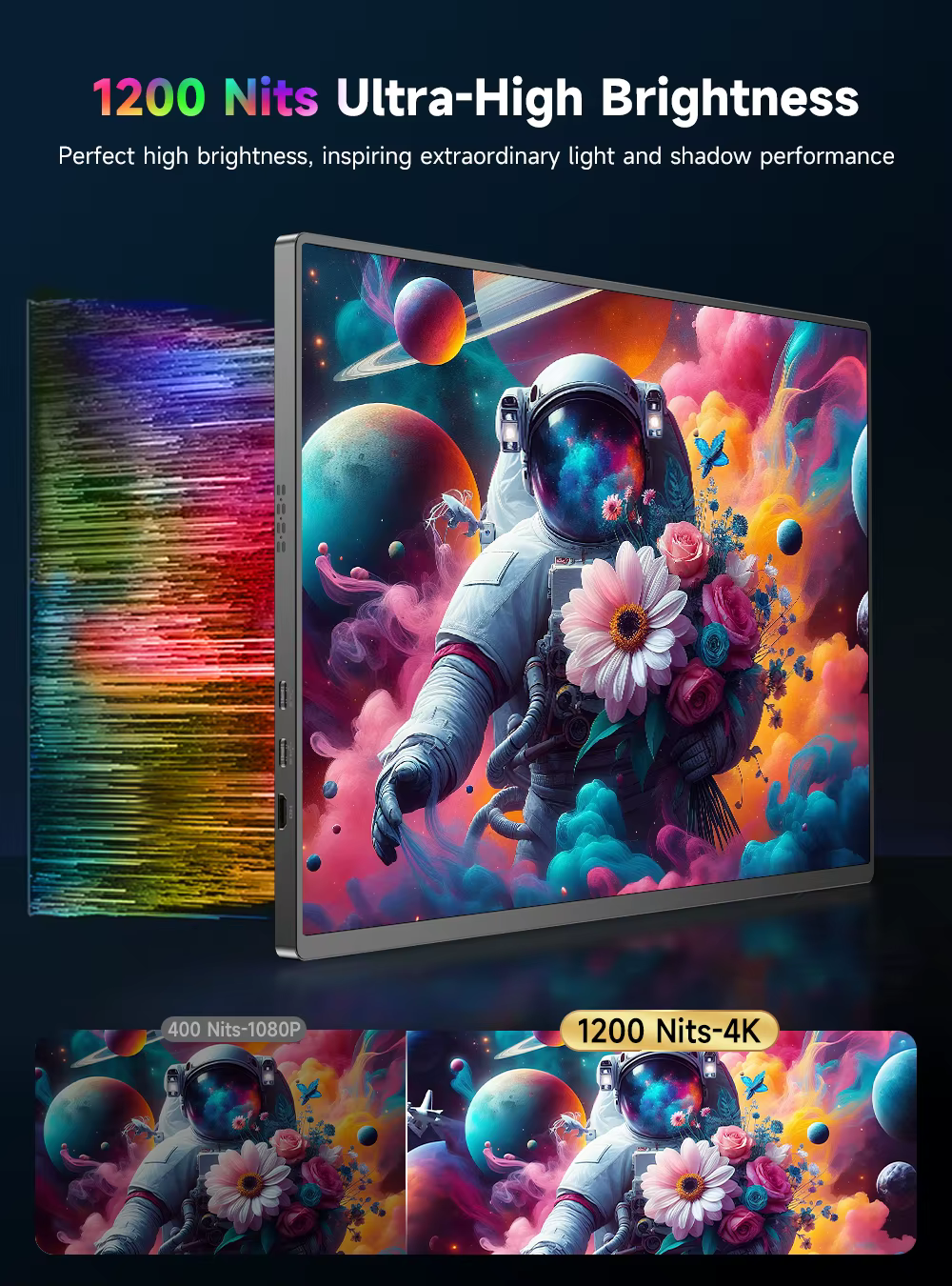 Écran portable UPERFECT 4K 16" 1200 nits pour jeux vidéo 1500:1 100 % sRGB IPS FreeSync HDR USB-C intégré HDMI