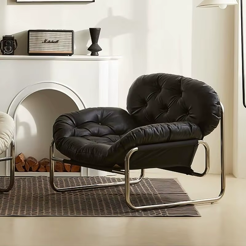 Chaise de canapé simple minimaliste, lumière de luxe, salon, paresseux, décontracté, crème, médiéval, facilement, style Kevin, chaise rétro
