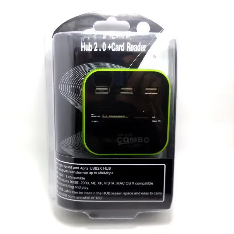 Mini Hub 3 Ports avec lecteur de carte tout-en-un USB 2.0 adaptateur répartiteur Hub haute vitesse pour ordinateur portable PC