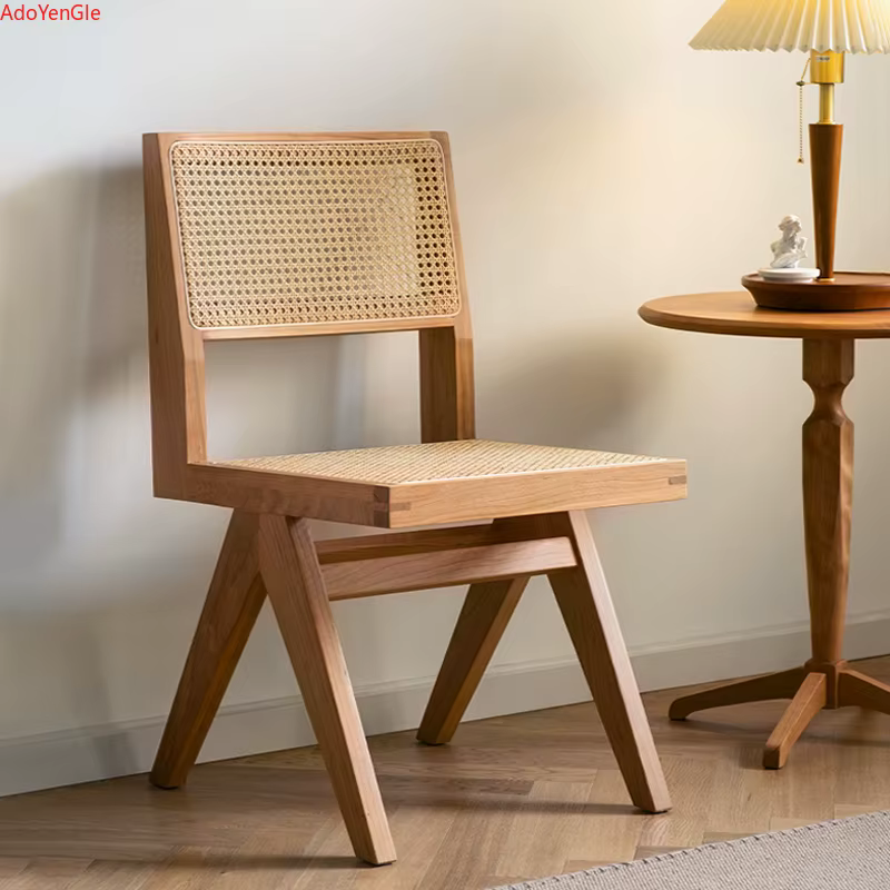 Chaise en rotin et bois massif, accoudoir, chaises de salle à manger, bureau, cuisine nordique, salle à manger, tabouret ajouré d'extérieur, meubles de maison