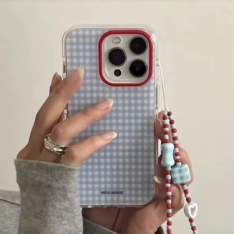 Coque de téléphone à motif de grille à carreaux bleu, étui souple à la mode pour iPhone 17 Pro 16 15 14 13 12 11 Pro Max 16e X XR XS Max 7 8 Plus