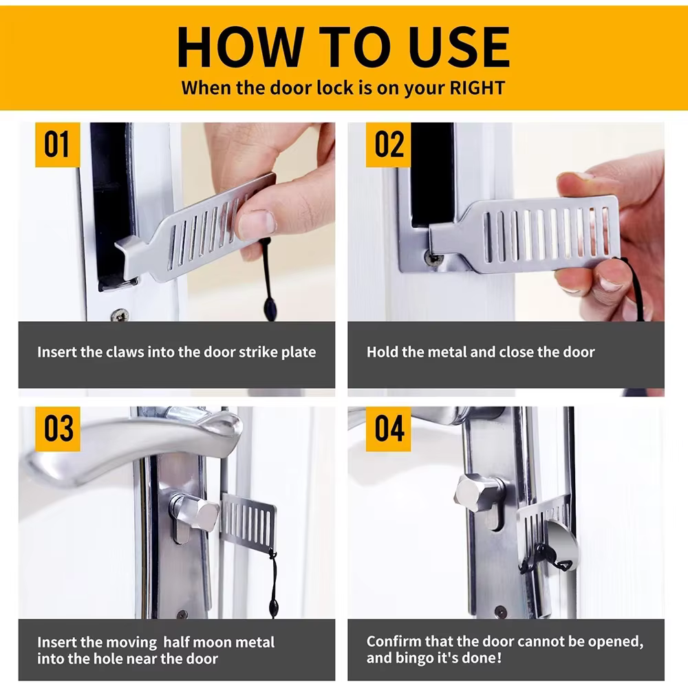 Verrou de porte portable pour la sécurité à domicile et en voyage, verrou supplémentaire pour plus d'intimité et de sécurité dans la chambre, hôtel, appartement, dortoir, butée de porte