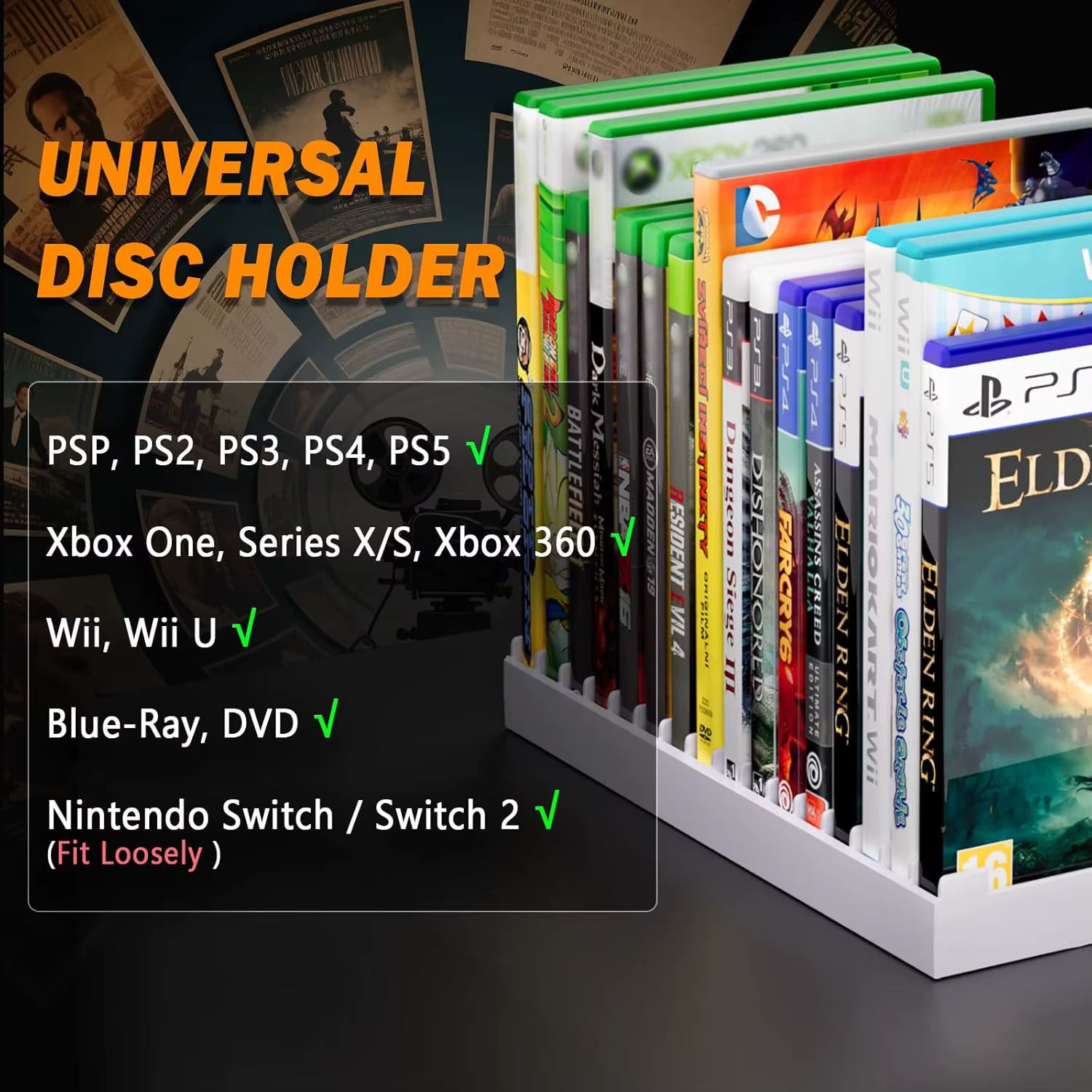 Support de stockage de jeux vidéo pour PS5/PS4/PS3/PS2/ Xbox One/Xbox Series X/S/Wii/Switch/Switch 2
