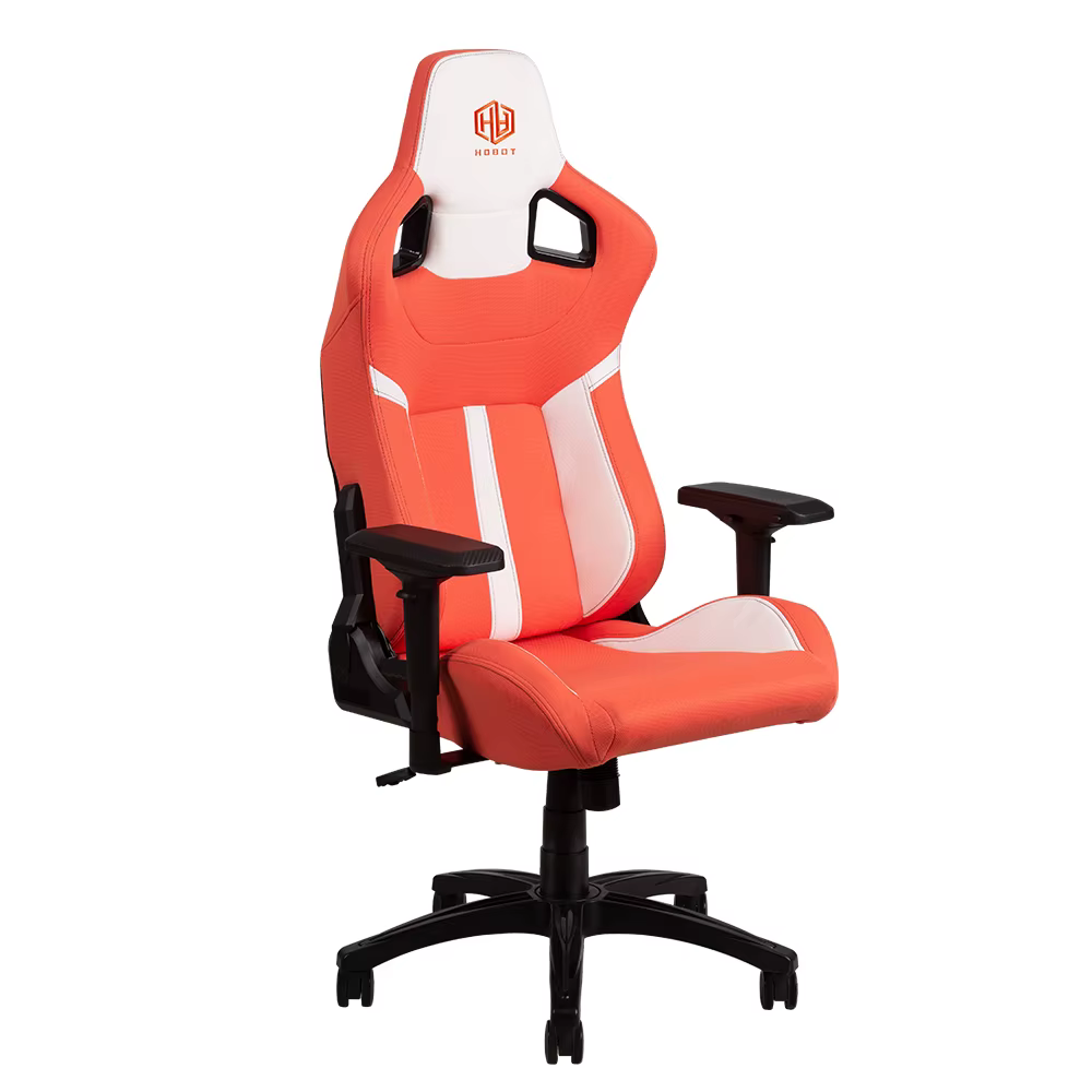 Chaise de bureau et gaming ergonomique 4D pivotante à dossier haut en similicuir PU orange