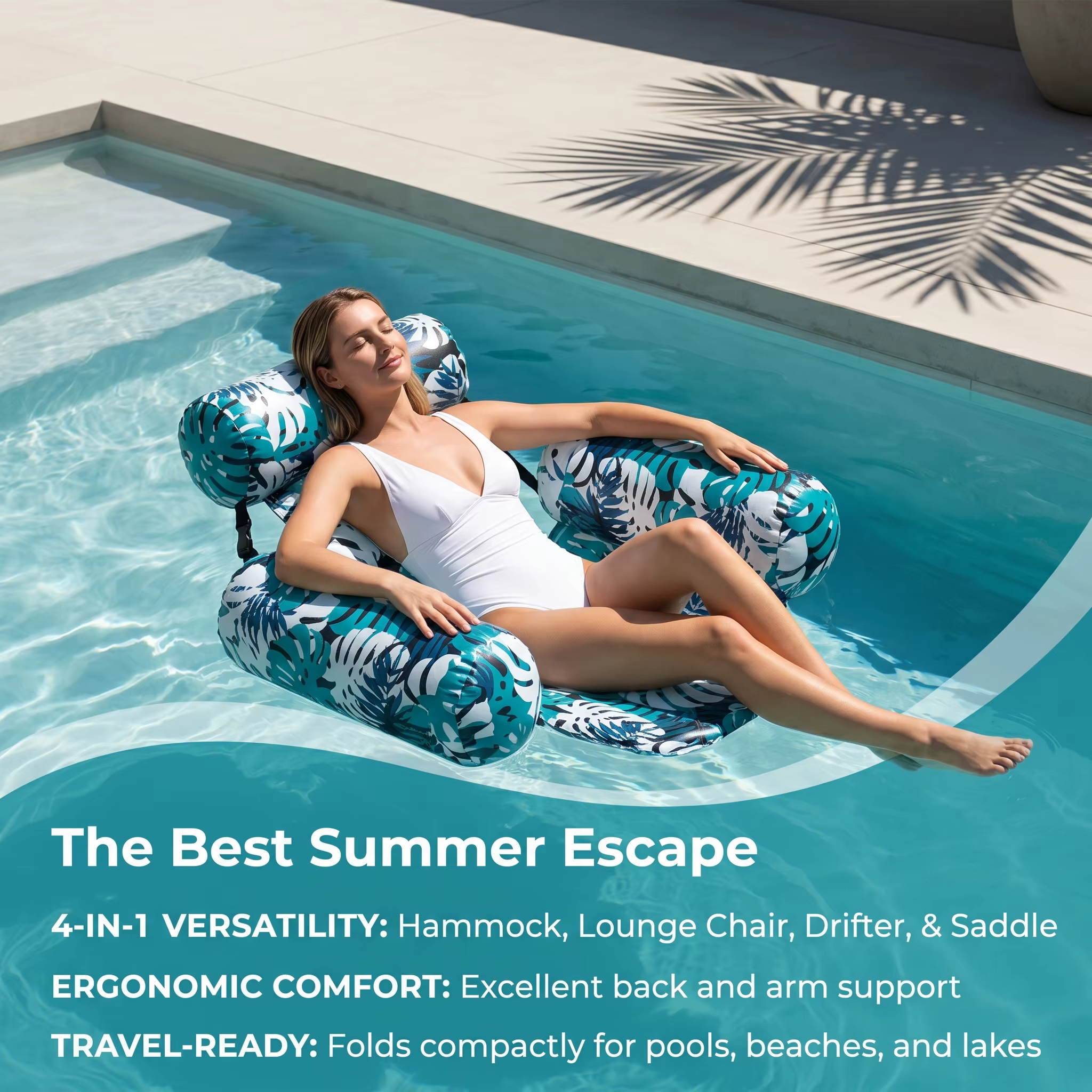Chaises flottantes pour piscine, chaise longue gonflable pour adultes avec accoudoirs et dossier, transat flottant pour l'eau, hamac aquatique pour le plaisir estival dans l'eau