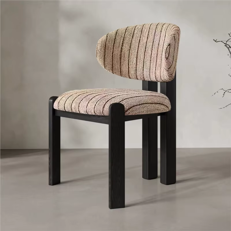 Chaise de salle à manger vintage Joylive en bois massif, style rétro, tissu crème, chaise française naturelle et confortable